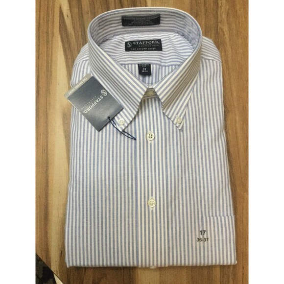 Stafford Button Down Oxford Shirt~Long Sleeves~Blue Stripes~Mens XL 17 36-37 NEW - Picture 1 of 5